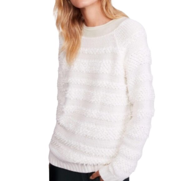 Cache Eyelet Sweater Moonchild Stripe Sheer Detailing Ivory Cream SZ Large - Picture 1 of 12